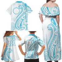 Kia Orana Cook Islands Family Matching Off Shoulder Maxi Dress and Hawaiian Shirt Moana Plumeria Tropical Waves LT7 - Polynesian Pride