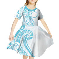 Kia Orana Cook Islands Kid Short Sleeve Dress Moana Plumeria Tropical Waves - Polynesian Pride
