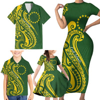 Kia Orana Cook Islands Family Matching Short Sleeve Bodycon Dress and Hawaiian Shirt Plumeria Tropical Waves LT7 - Polynesian Pride