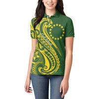 Kia Orana Cook Islands Women Polo Shirt Plumeria Tropical Waves - Polynesian Pride