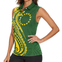 Kia Orana Cook Islands Women Sleeveless Polo Shirt Plumeria Tropical Waves - Polynesian Pride