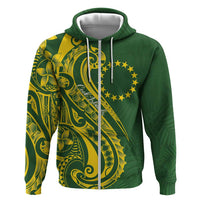 Kia Orana Cook Islands Zip Hoodie Plumeria Tropical Waves - Polynesian Pride