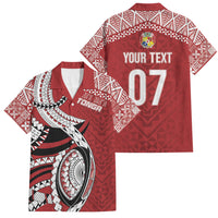 Mate Ma'a Tonga Rugby Custom Kupesi Motifs Family Matching Short Sleeve Bodycon Dress and Hawaiian Shirt Red Waves LT7 Dad's Shirt - Short Sleeve Red - Polynesian Pride