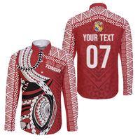 Mate Ma'a Tonga Rugby Custom Kupesi Motifs Family Matching Short Sleeve Bodycon Dress and Hawaiian Shirt Red Waves LT7 Dad's Shirt - Long Sleeve Red - Polynesian Pride