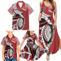 Mate Ma'a Tonga Rugby Custom Kupesi Motifs Family Matching Summer Maxi Dress and Hawaiian Shirt Red Waves LT7 - Polynesian Pride