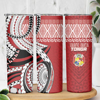 Mate Ma'a Tonga Rugby Kupesi Motifs Skinny Tumbler Red Waves LT7 - Polynesian Pride