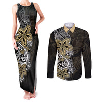 Polynesian Pride Couples Matching Tank Maxi Dress and Long Sleeve Button Shirts Tiare With Plumeria Mix Style LT7 Cream - Polynesian Pride