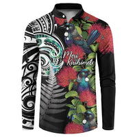 Meri Kirihimete New Zealand Button Sweatshirt Tui on Pohutukawa