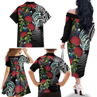 Meri Kirihimete New Zealand Family Matching Off The Shoulder Long Sleeve Dress and Hawaiian Shirt Tui on Pohutukawa LT7 - Polynesian Pride