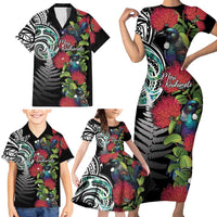 Meri Kirihimete New Zealand Family Matching Short Sleeve Bodycon Dress and Hawaiian Shirt Tui on Pohutukawa LT7 - Polynesian Pride