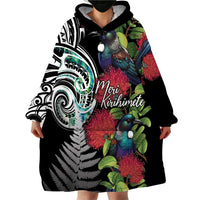 Meri Kirihimete New Zealand Wearable Blanket Hoodie Tui on Pohutukawa LT7 - Polynesian Pride