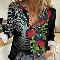Meri Kirihimete New Zealand Women Casual Shirt Tui on Pohutukawa LT7 Female Black - Polynesian Pride