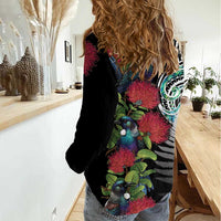Meri Kirihimete New Zealand Women Casual Shirt Tui on Pohutukawa LT7 - Polynesian Pride
