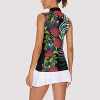 Meri Kirihimete New Zealand Women Sleeveless Polo Shirt Tui on Pohutukawa