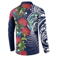 Meri Kirihimete New Zealand Button Sweatshirt Tui on Pohutukawa - Blue Ver