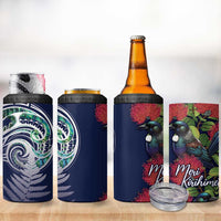 Meri Kirihimete New Zealand 4 in 1 Can Cooler Tumbler Tui on Pohutukawa - Blue Ver LT7 - Polynesian Pride