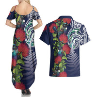 Meri Kirihimete New Zealand Couples Matching Summer Maxi Dress and Hawaiian Shirt Tui on Pohutukawa - Blue Ver LT7 - Polynesian Pride