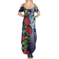Meri Kirihimete New Zealand Family Matching Summer Maxi Dress and Hawaiian Shirt Tui on Pohutukawa - Blue Ver LT7 - Polynesian Pride