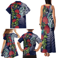 Meri Kirihimete New Zealand Family Matching Tank Maxi Dress and Hawaiian Shirt Tui on Pohutukawa - Blue Ver LT7 - Polynesian Pride