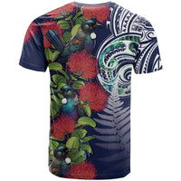 Meri Kirihimete New Zealand T Shirt Tui on Pohutukawa - Blue Ver
