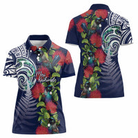 Meri Kirihimete New Zealand Women Polo Shirt Tui on Pohutukawa - Blue Ver LT7 - Polynesian Pride