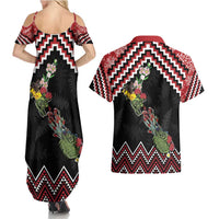 New Zealand Christmas Taniko Poutama Couples Matching Summer Maxi Dress and Hawaiian Shirt Flora Map with Birds LT7 - Polynesian Pride