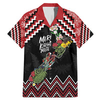New Zealand Christmas Taniko Poutama Family Matching Mermaid Dress and Hawaiian Shirt Flora Map with Birds LT7 Dad's Shirt - Short Sleeve Red - Polynesian Pride