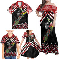 New Zealand Christmas Taniko Poutama Family Matching Off Shoulder Maxi Dress and Hawaiian Shirt Flora Map with Birds LT7 - Polynesian Pride