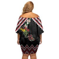 New Zealand Christmas Taniko Poutama Family Matching Off Shoulder Short Dress and Hawaiian Shirt Flora Map with Birds LT7 - Polynesian Pride