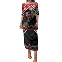 New Zealand Christmas Taniko Poutama Family Matching Puletasi and Hawaiian Shirt Flora Map with Birds LT7 Mom's Dress Red - Polynesian Pride