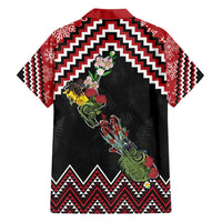 New Zealand Christmas Taniko Poutama Hawaiian Shirt Flora Map with Birds - Polynesian Pride