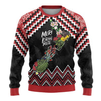 New Zealand Christmas Taniko Poutama Ugly Christmas Sweater Flora Map with Birds - Polynesian Pride