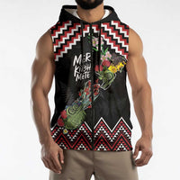 New Zealand Christmas Taniko Poutama Sleeveless Zip Hoodie Flora Map with Birds - Polynesian Pride