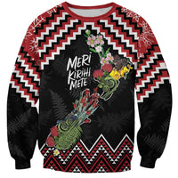 New Zealand Christmas Taniko Poutama Sweatshirt Flora Map with Birds LT7 Unisex Red - Polynesian Pride