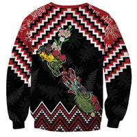 New Zealand Christmas Taniko Poutama Sweatshirt Flora Map with Birds LT7 - Polynesian Pride