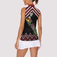 New Zealand Christmas Taniko Poutama Women Sleeveless Polo Shirt Flora Map with Birds LT7 - Polynesian Pride