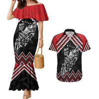 New Zealand Christmas Taniko Poutama Couples Matching Mermaid Dress and Hawaiian Shirt Mountainscape Maori Fern LT7 Black - Polynesian Pride