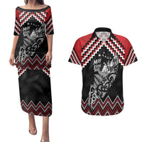 New Zealand Christmas Taniko Poutama Couples Matching Puletasi and Hawaiian Shirt Mountainscape Maori Fern LT7 Black - Polynesian Pride