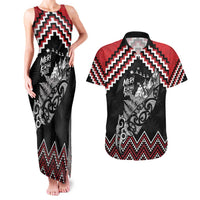 New Zealand Christmas Taniko Poutama Couples Matching Tank Maxi Dress and Hawaiian Shirt Mountainscape Maori Fern LT7 Black - Polynesian Pride