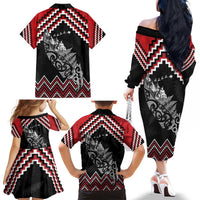 New Zealand Christmas Taniko Poutama Family Matching Off The Shoulder Long Sleeve Dress and Hawaiian Shirt Mountainscape Maori Fern LT7 - Polynesian Pride