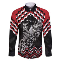 New Zealand Christmas Taniko Poutama Family Matching Off The Shoulder Long Sleeve Dress and Hawaiian Shirt Mountainscape Maori Fern LT7 Dad's Shirt - Long Sleeve Black - Polynesian Pride