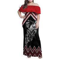 New Zealand Christmas Taniko Poutama Family Matching Off Shoulder Maxi Dress and Hawaiian Shirt Mountainscape Maori Fern LT7 Mom's Dress Black - Polynesian Pride