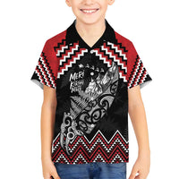 New Zealand Christmas Taniko Poutama Family Matching Tank Maxi Dress and Hawaiian Shirt Mountainscape Maori Fern LT7 Son's Shirt Black - Polynesian Pride
