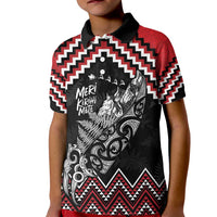New Zealand Christmas Taniko Poutama Kid Polo Shirt Mountainscape Maori Fern LT7 Kid Black - Polynesian Pride