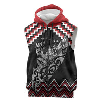 New Zealand Christmas Taniko Poutama Sleeveless Zip Hoodie Mountainscape Maori Fern LT7 Black - Polynesian Pride
