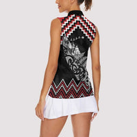 New Zealand Christmas Taniko Poutama Women Sleeveless Polo Shirt Mountainscape Maori Fern LT7 - Polynesian Pride