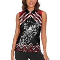 New Zealand Christmas Taniko Poutama Women Sleeveless Polo Shirt Mountainscape Maori Fern LT7 - Polynesian Pride
