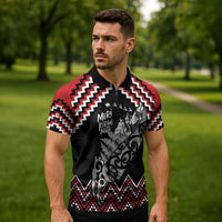 New Zealand Christmas Taniko Poutama Zipper Polo Shirt Mountainscape Maori Fern LT7 - Polynesian Pride