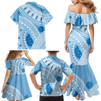 Bula Fiji Classic Masi Tapa Family Matching Mermaid Dress and Hawaiian Shirt Turquoise LT7 - Polynesian Pride