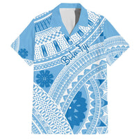 Bula Fiji Classic Masi Tapa Family Matching Off The Shoulder Long Sleeve Dress and Hawaiian Shirt Turquoise LT7 Dad's Shirt - Short Sleeve Turquoise - Polynesian Pride